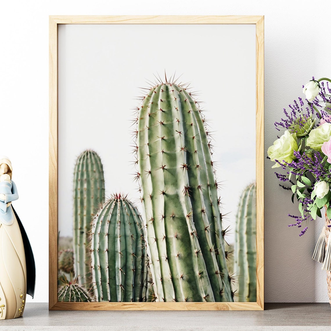 Tall Columnar Cactus Green Spines Minimalist Desert Photo Poster