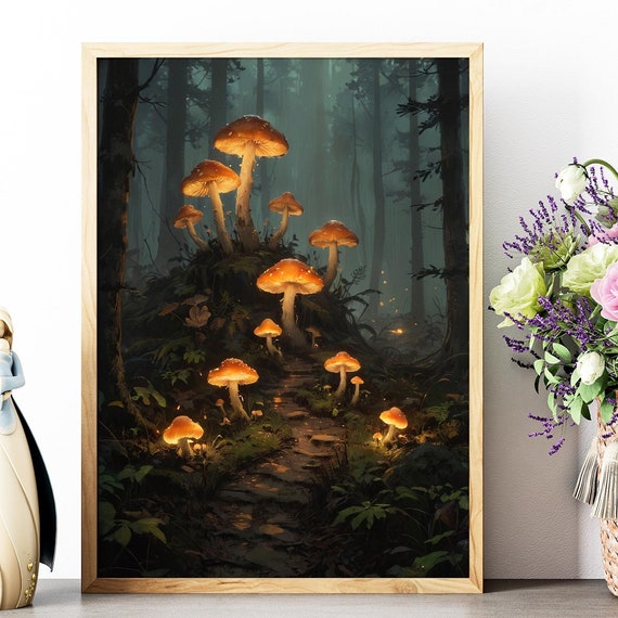 Enchanted Forest Wall Art Trendy Art Prints Retro Wall Decor Dark Gothic Decor Mushroom Decor Mystical Home Decor Print