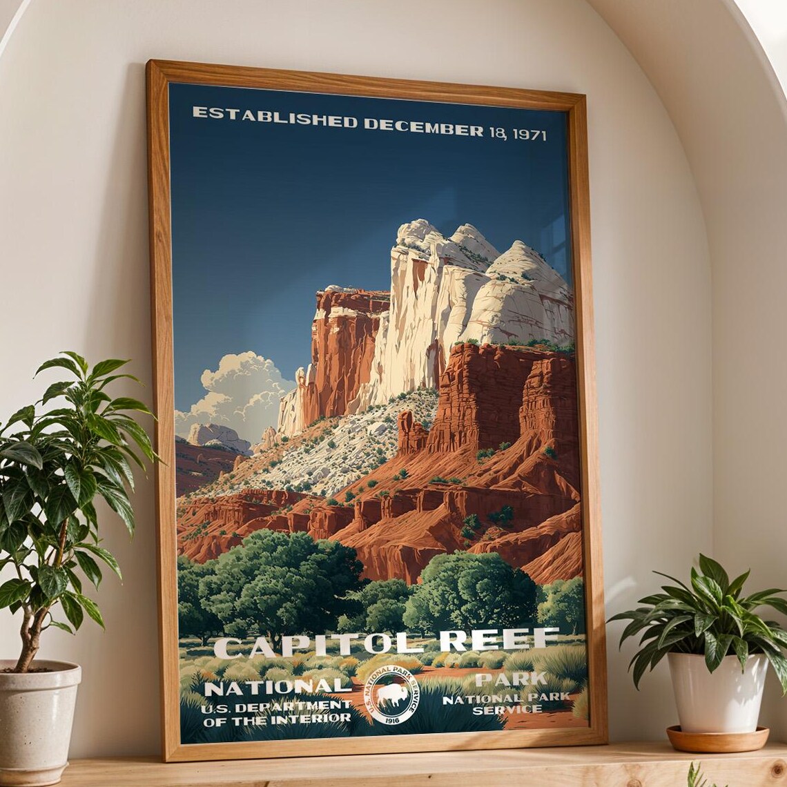 Capitol Reef Utah White Dome Red Desert Cliffs Retro Travel Poster