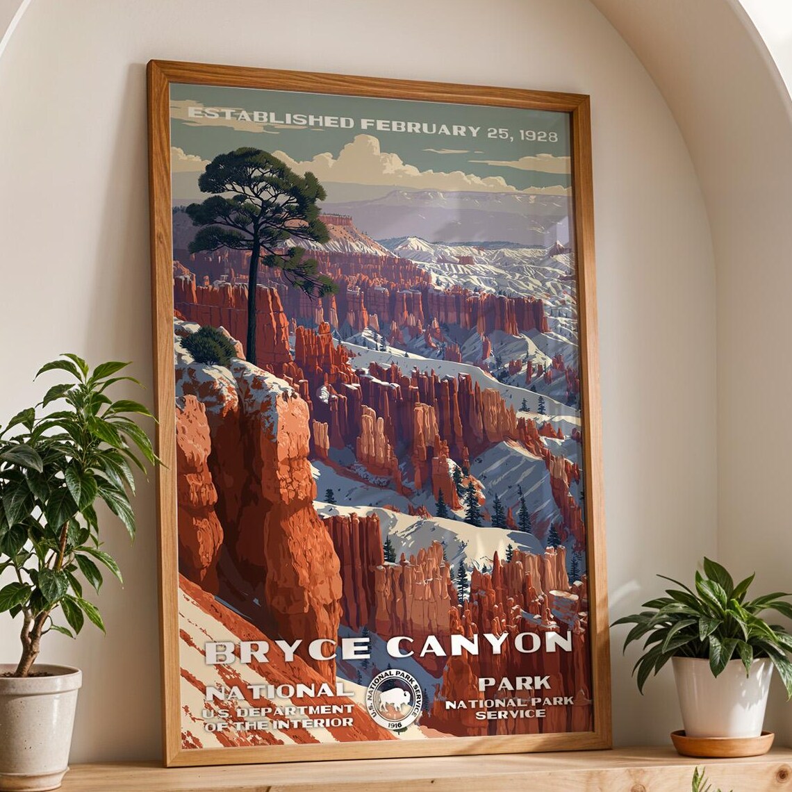 Bryce Canyon Utah Red Hoodoos Winter Snow Retro Travel Poster