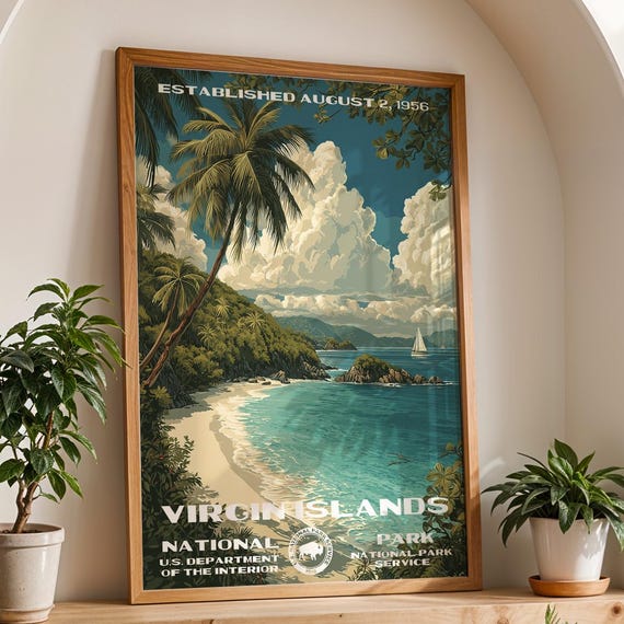 Virgin Islands National Park Poster Vintage Nature Landscape Wall Art Retro Travel Print