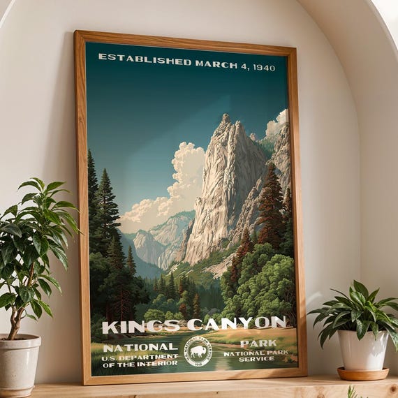 Kings Canyon National Park Poster Vintage Nature Landscape Wall Art Retro Travel Print