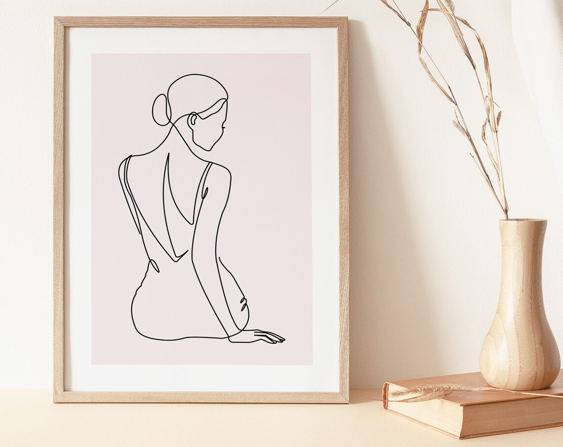 Minimalist Woman One Line Drawing Female Silhouette Wall Art