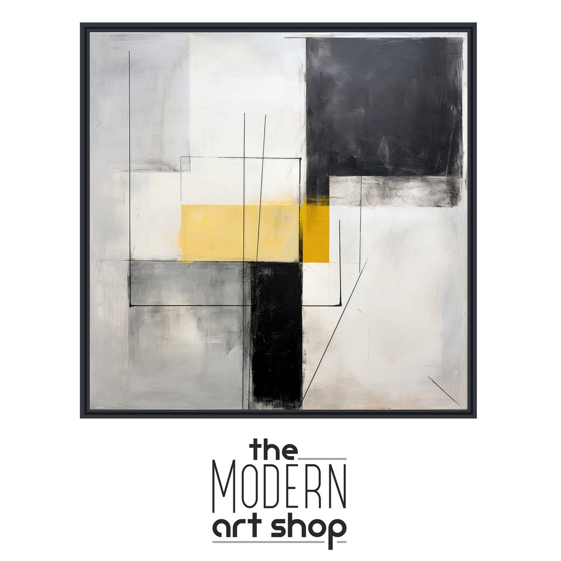 Large Geometric Wall Art Framed Print Modern Abstract Painting Black And White Minimal Geometric Artwork Turn Back - Image 4