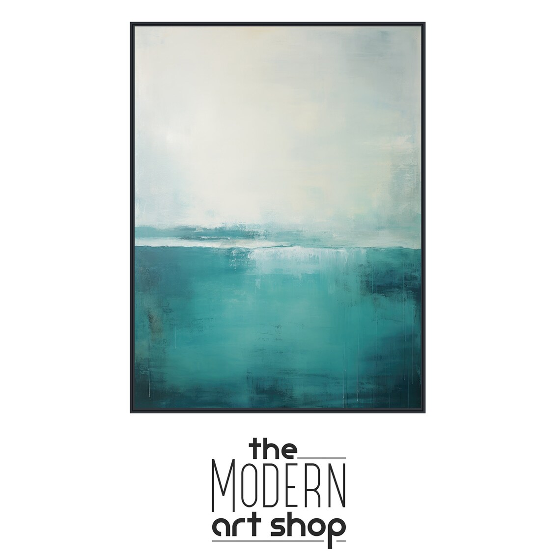 Minimalist Teal Gray Seascape Abstract Ocean Horizon Wall Art - Image 4