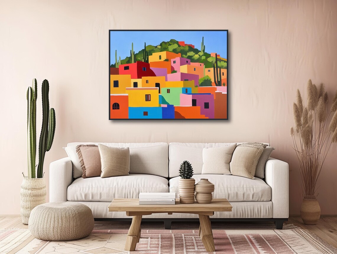 Pueblo De Colores Mexican Village Landscape Art Print - Image 3