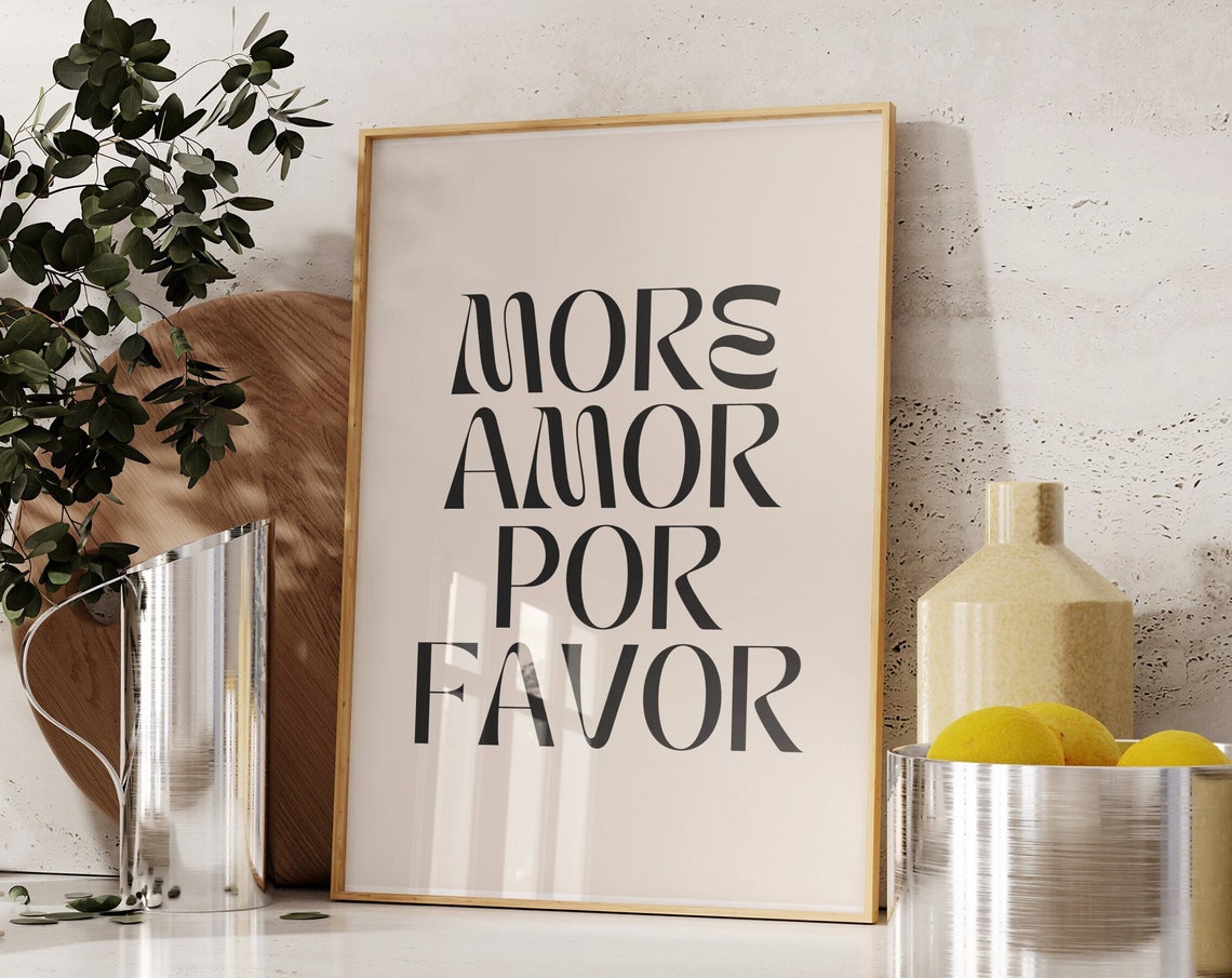More Amor Por Favor Print Retro Wall Art Quote Inspirational Typography