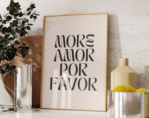 More Amor Por Favor Print Retro Wall Art Quote Inspirational Typography