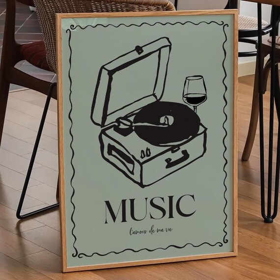 Music Lamour De Ma Vie Mint Retro Vinyl Record Player Gift Print