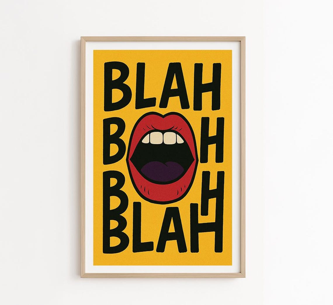 Blah Pop Art Poster Bold Typography Print Funny Wall Modern Canvas Home Decor