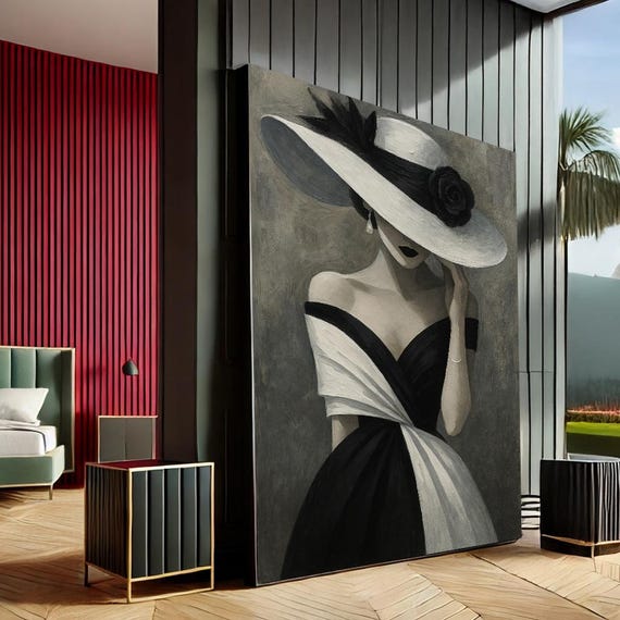 Elegant Woman Modern Canvas Wall Art Print Black White Bedroom Decor Statement Piece