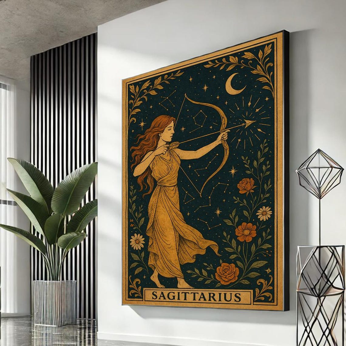 Majestic Sagittarius Zodiac Canvas Art Mystical Astrology Wall Decor For Living Room Whimsical Celestial Home Gift