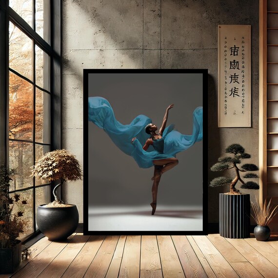 Blue Ballerina Woman Dance Dancer Modern Canvas Wall Art Abstract Home Decor Print