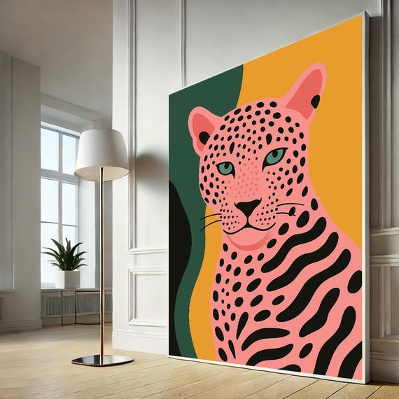 Bold Pink Leopard Canvas Wall Art Striking Animal Decor For Living Room Office Ready To Hang Wildlife Gift
