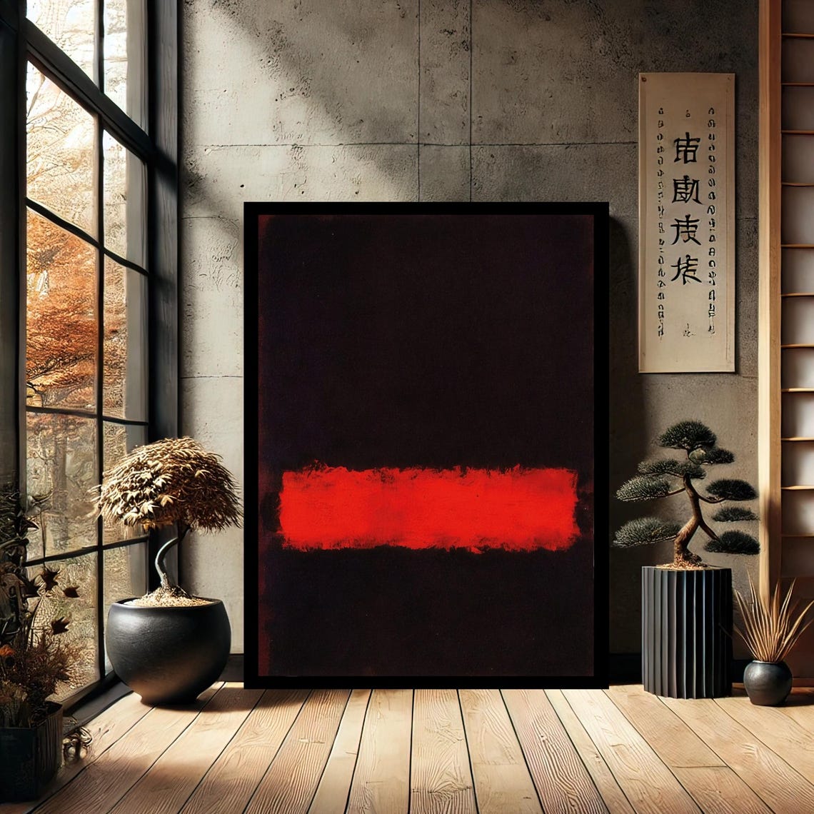 Rothko Style Black Red Band Dark Dramatic Abstract Modern Art Poster