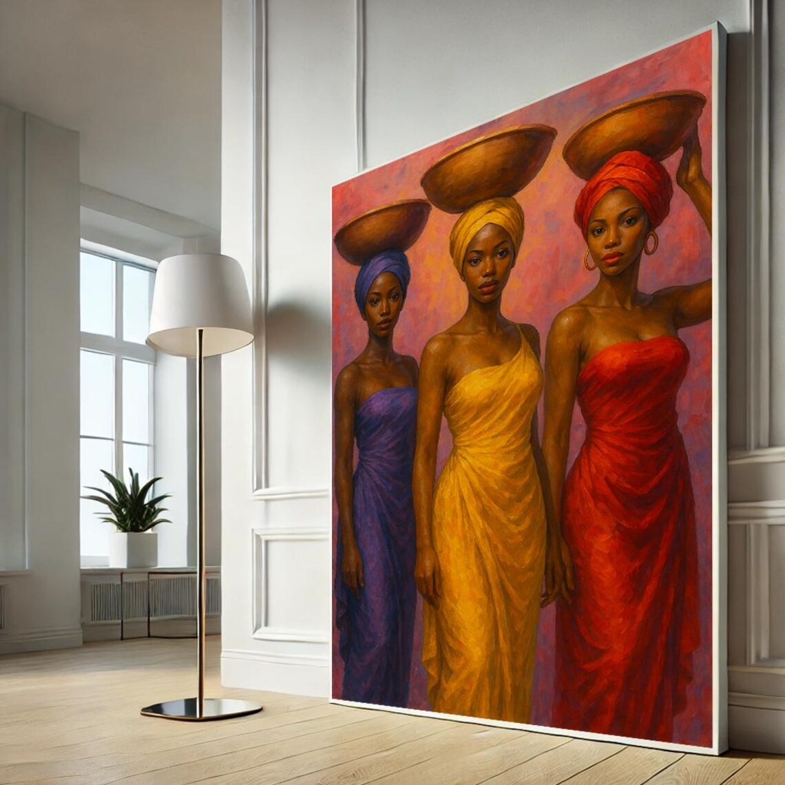 African Women Traditional Dress Basket Portrait Bold Colorful Art Poster