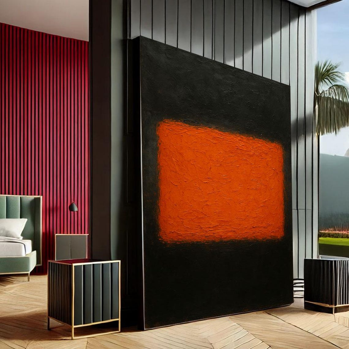 Bold Black Orange Abstract Color Block Textured Modern Art Poster