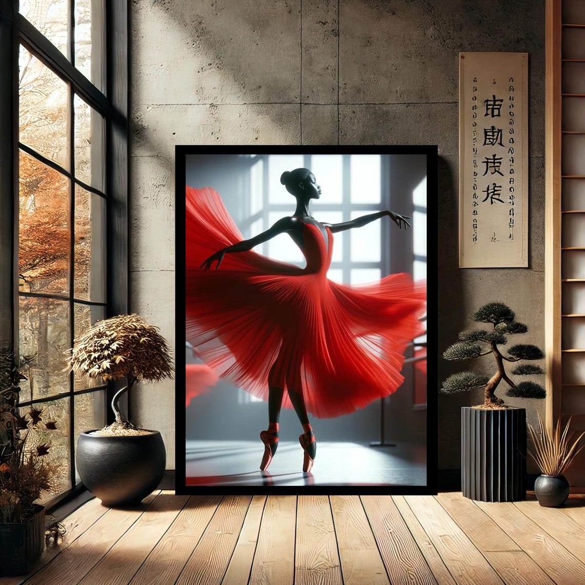 Red Ballerina Flowing Tutu Mid Spin Dramatic Ballet Dancer Poster