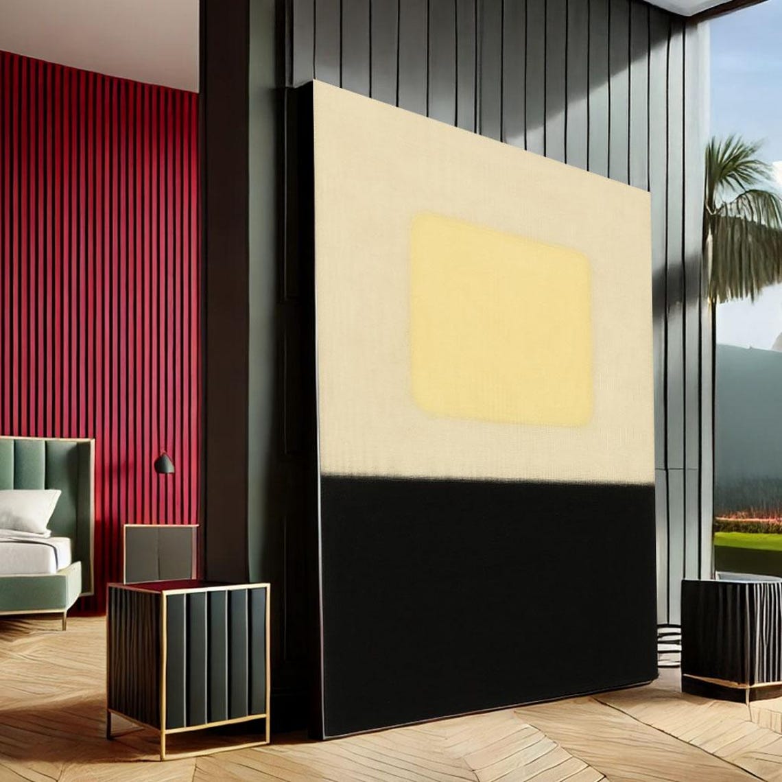 Mark Rothko Inspired Ivory Yellow Black Color Field Minimal Art Poster