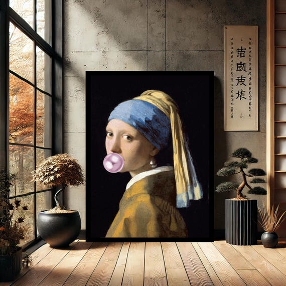 Girl With A Pearl Earring Bubble Gum Canvas Wall Art Modern Print Painting