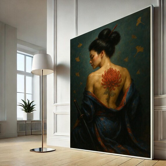Elegant Japanese Woman Canvas Wall Art Print Modern Zen Living Room Decor Statement Piece