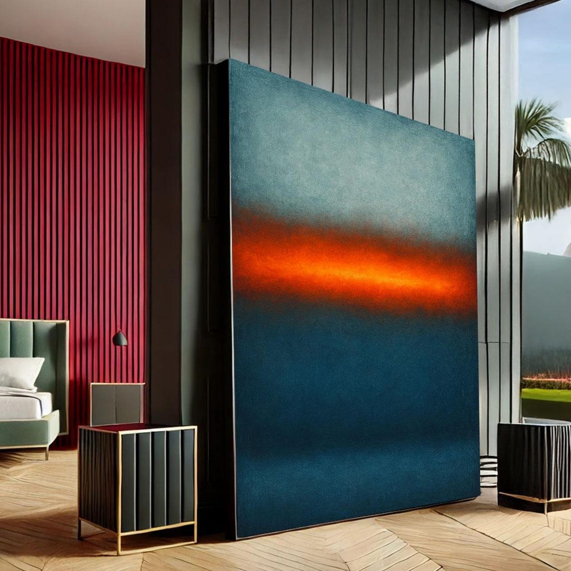 Teal Orange Abstract Sunset Glow Modern Color Field Wall Art