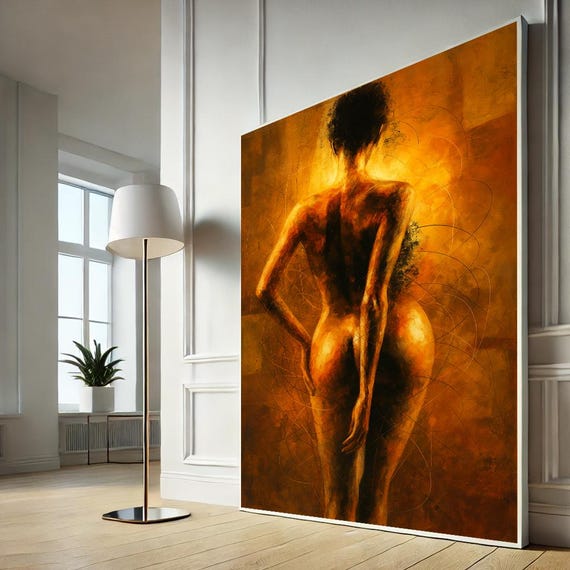 Golden Nude Female Canvas Wall Art Abstract Woman Silhouette Print Modern Sensual Body Painting Elegant Figure Home Decor