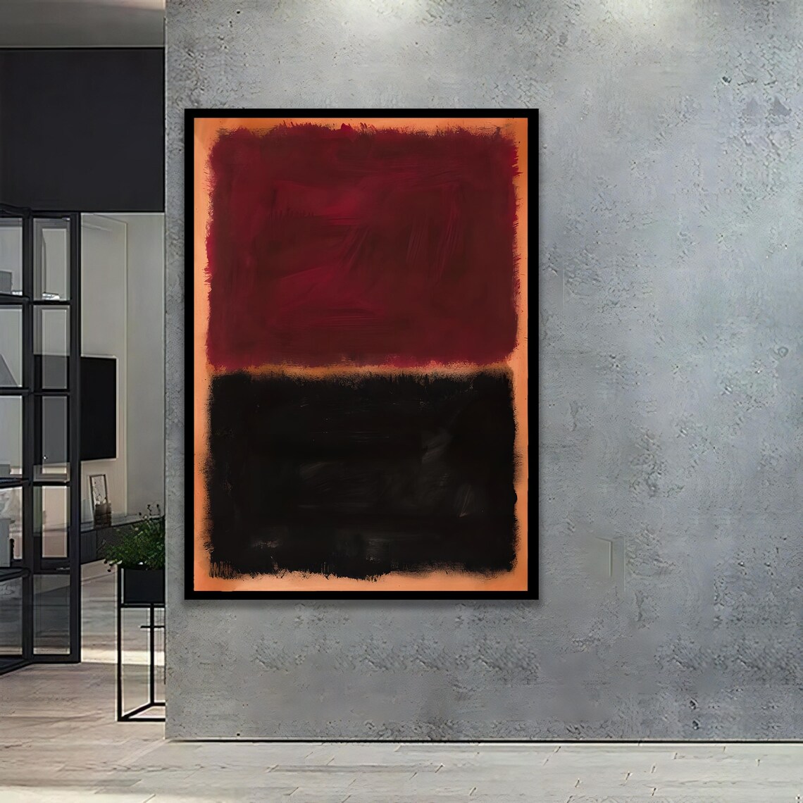 Burgundy And Black Abstract Canvas Modern Contrasting Wall Art