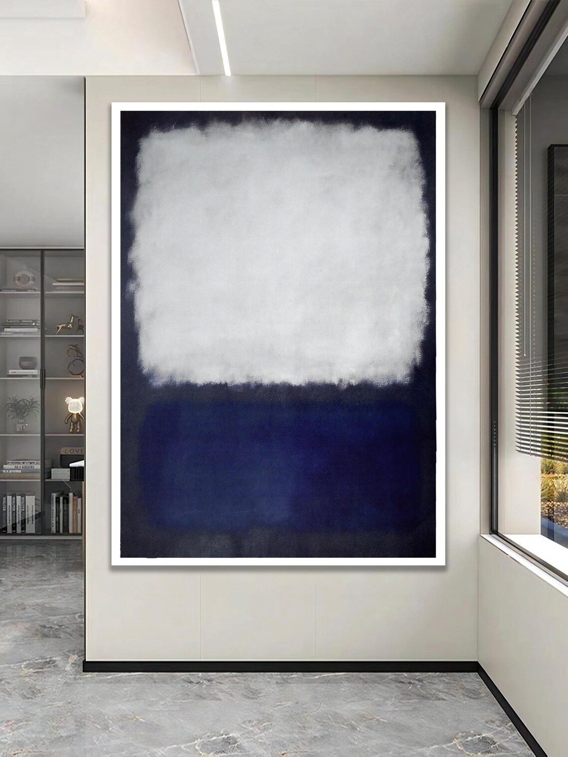 Navy Blue And Light Gray Abstract Canvas Modern Minimalist Wall Art