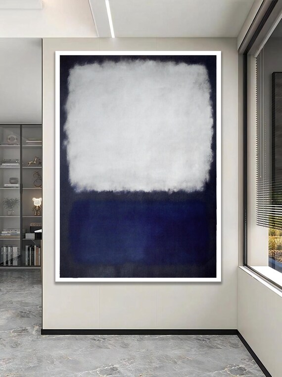 Navy Blue And Light Gray Abstract Canvas Modern Minimalist Wall Art