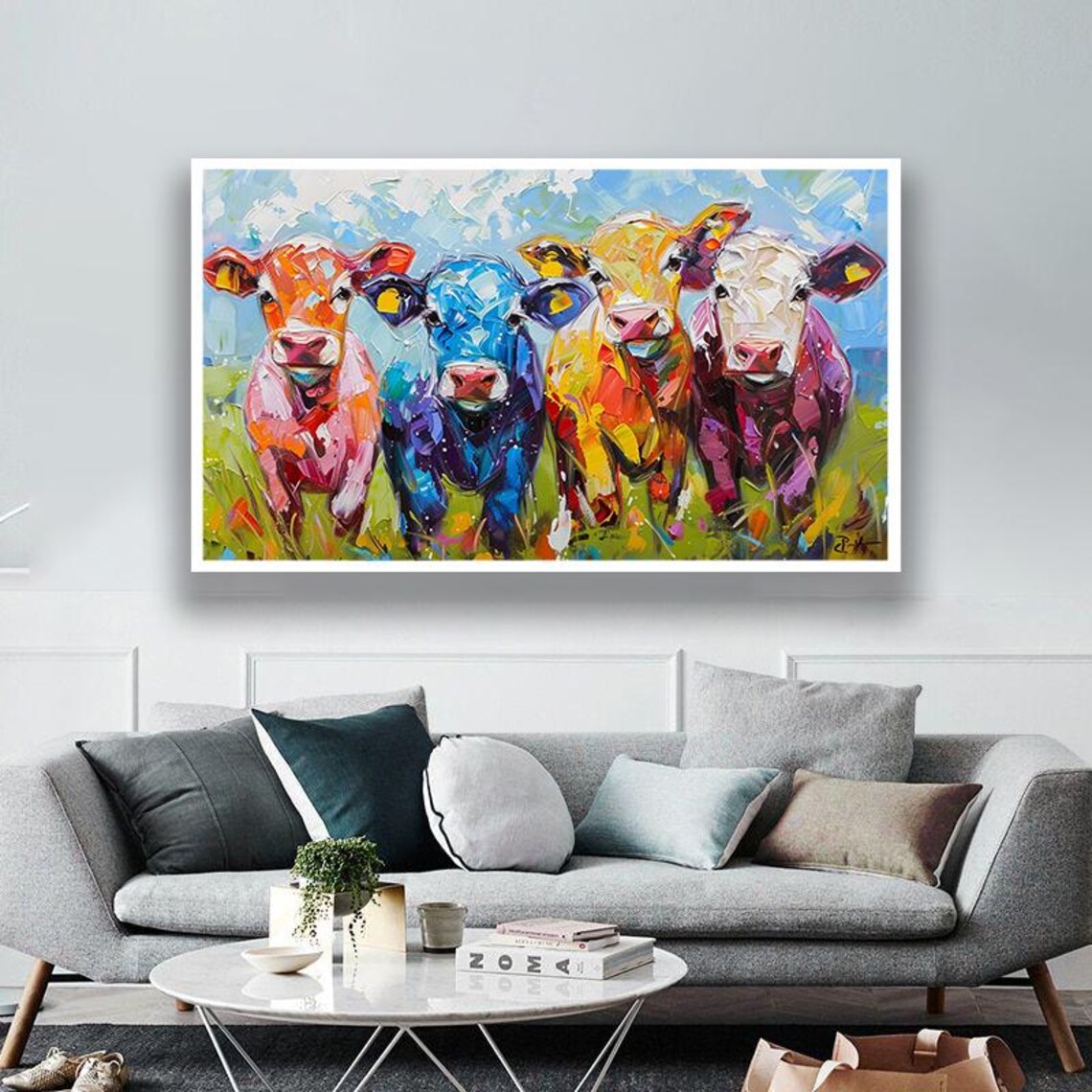 Four Colorful Calves Pop Art Cows Vibrant Farm Animals Poster