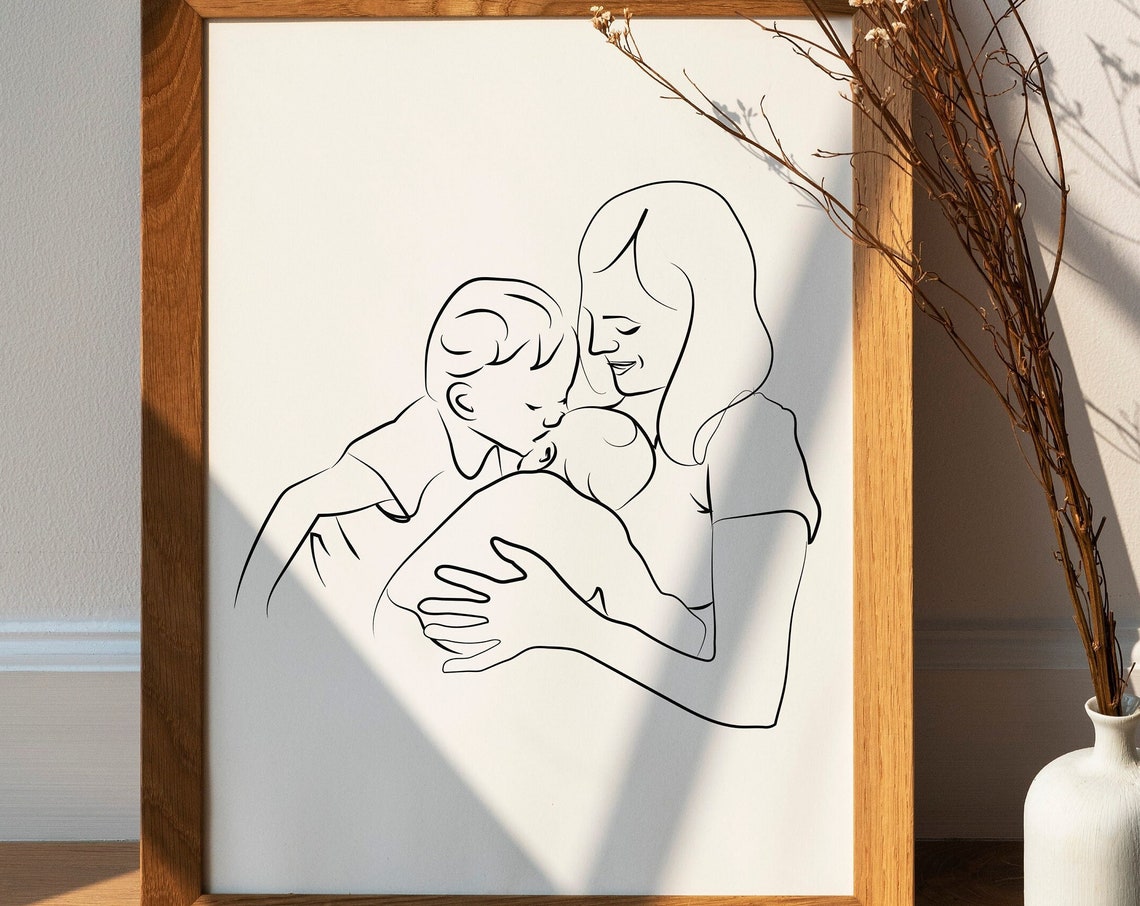 Big Brother And Little Baby Sibling Line Art