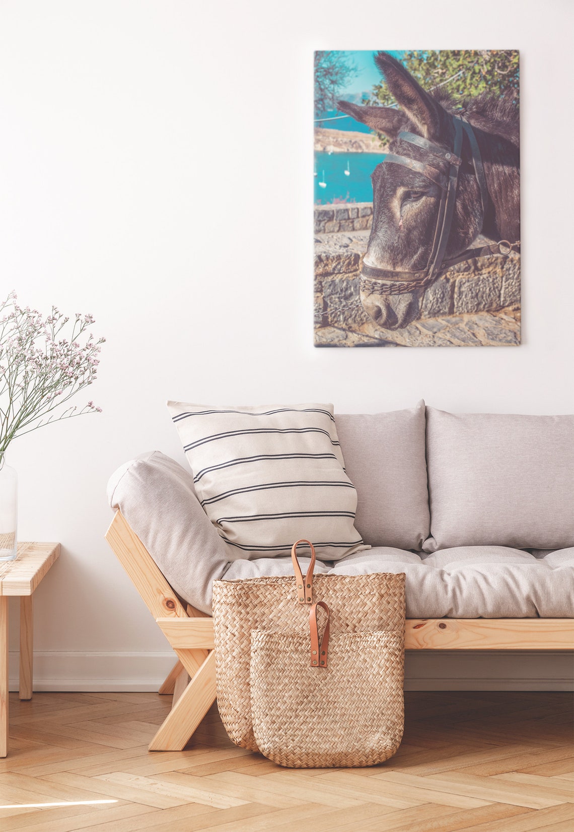 Donkey Portrait Stone Wall Turquoise Harbor Photography Poster - Image 2
