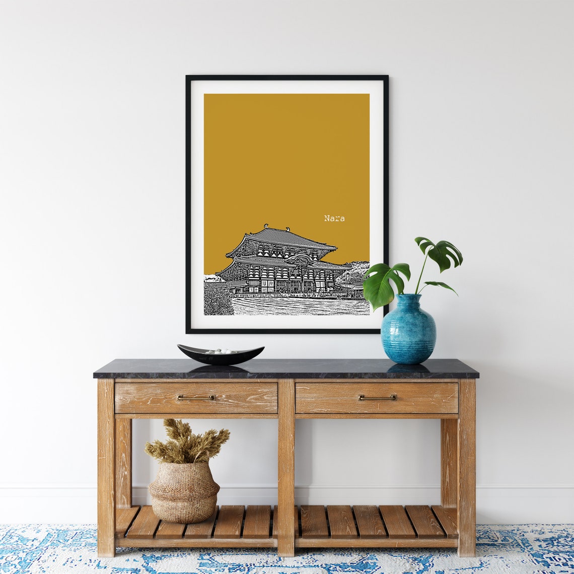 Nara Japan Ancient Temple Color Block Poster With Custom Sky Color - Image 3