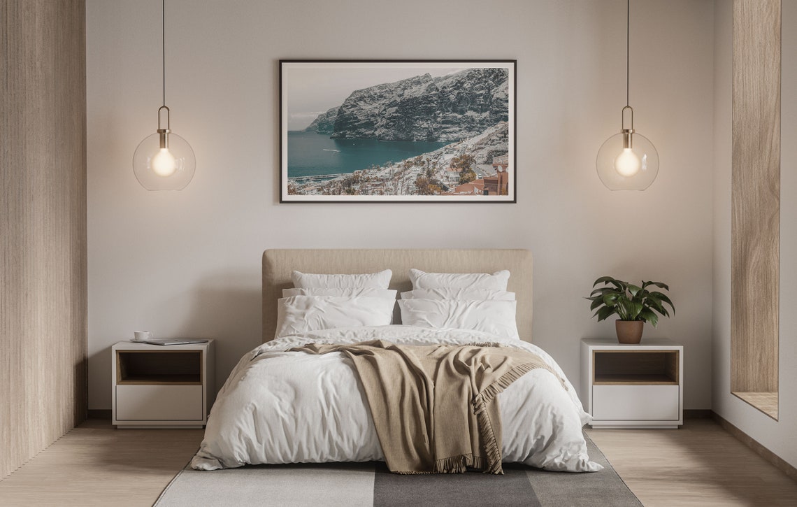 Dramatic Coastal Cliffs Over Turquoise Bay Town Seascape Photo Print - Image 3