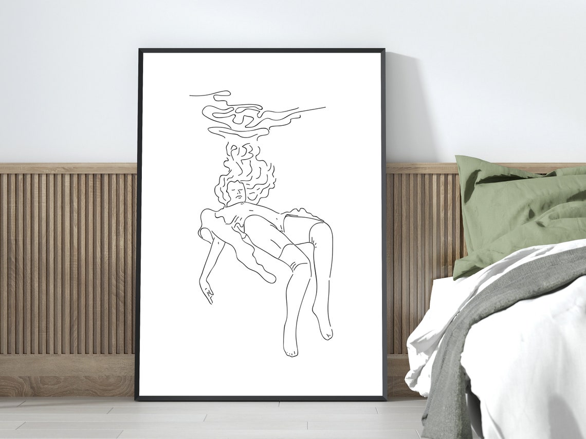 Woman Floating Underwater One Line Art Poster Minimalist Decor - Image 4