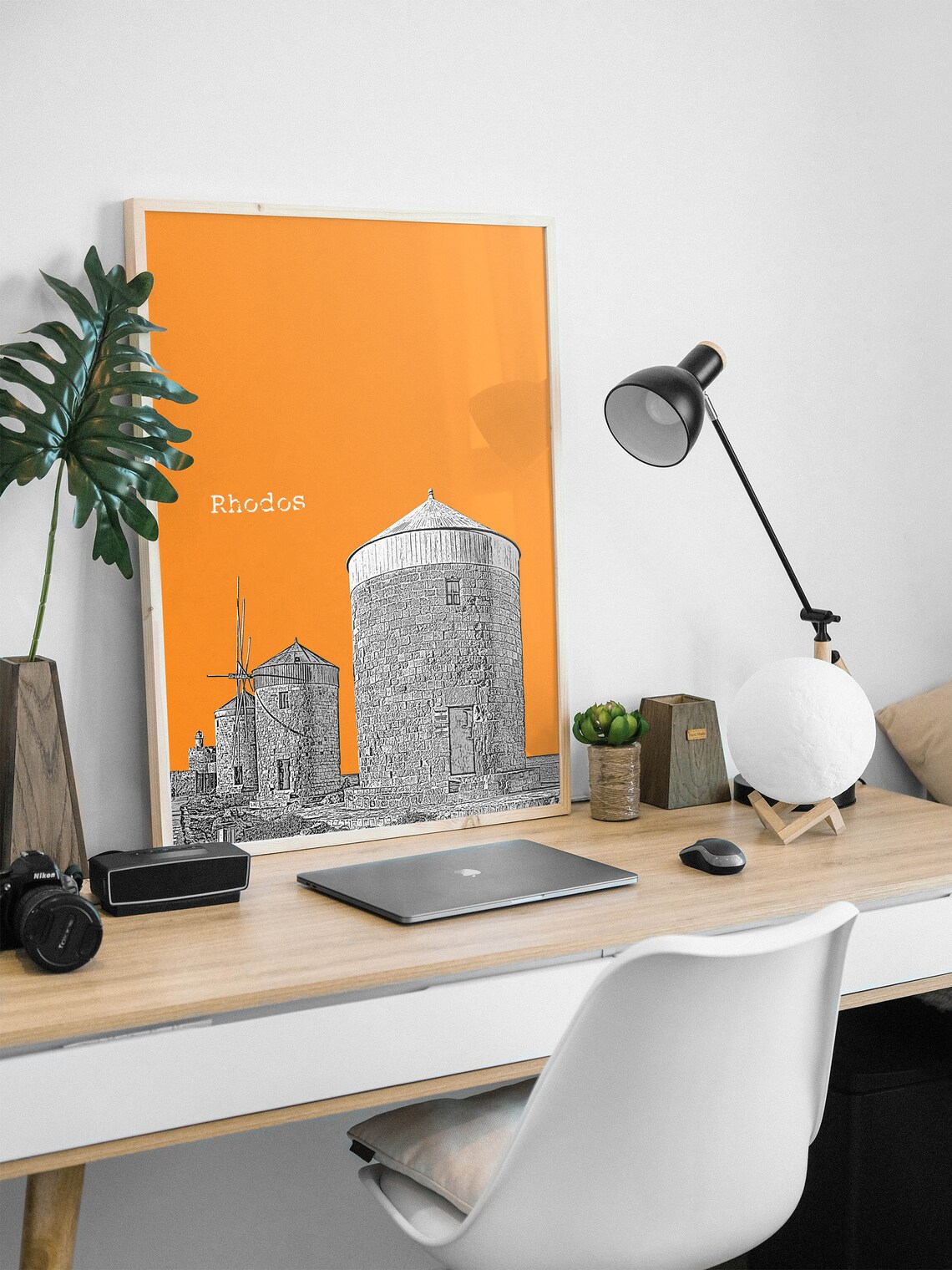 Rhodos Island Greece Skyline Windmill Poster, Modern Travel - Image 3