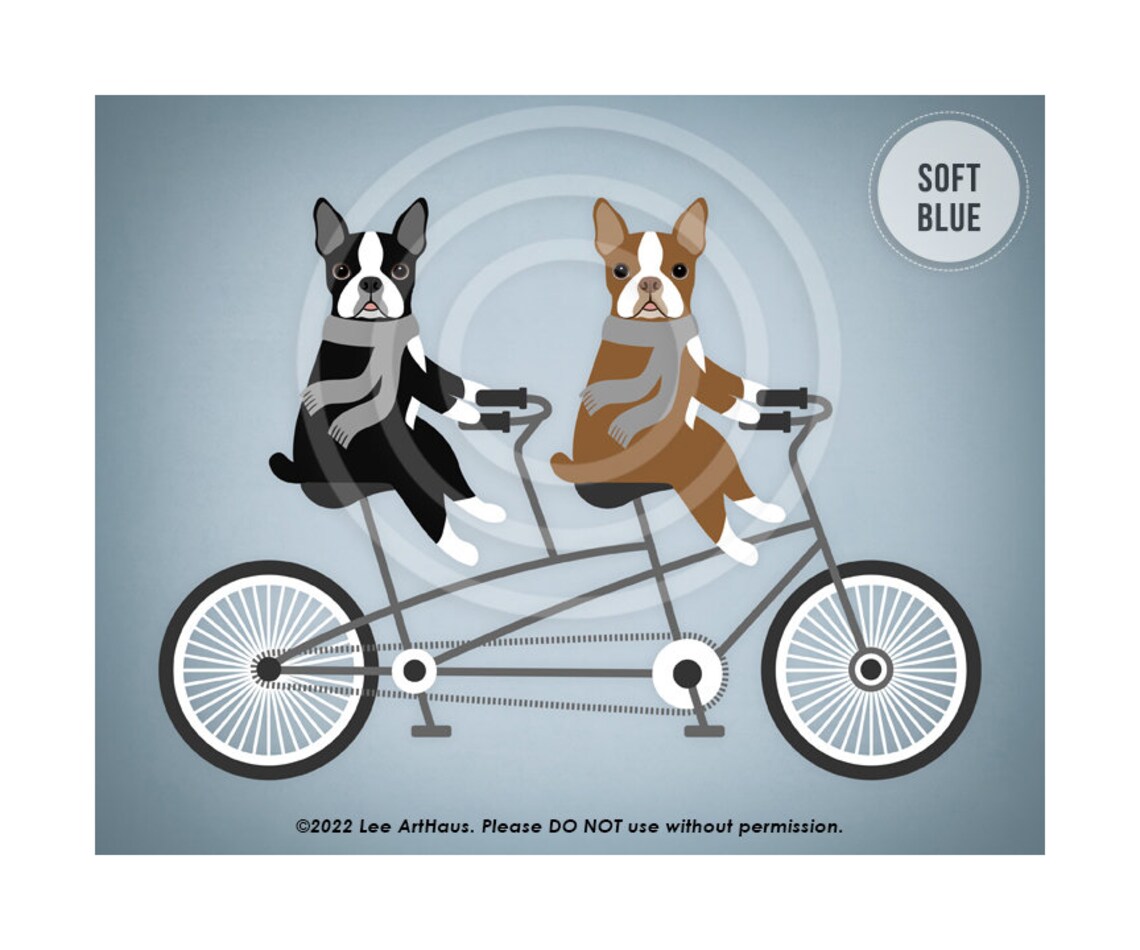 Two Boston Terriers Tandem Bicycle Ride Scarves Vintage Dog Poster - Image 2