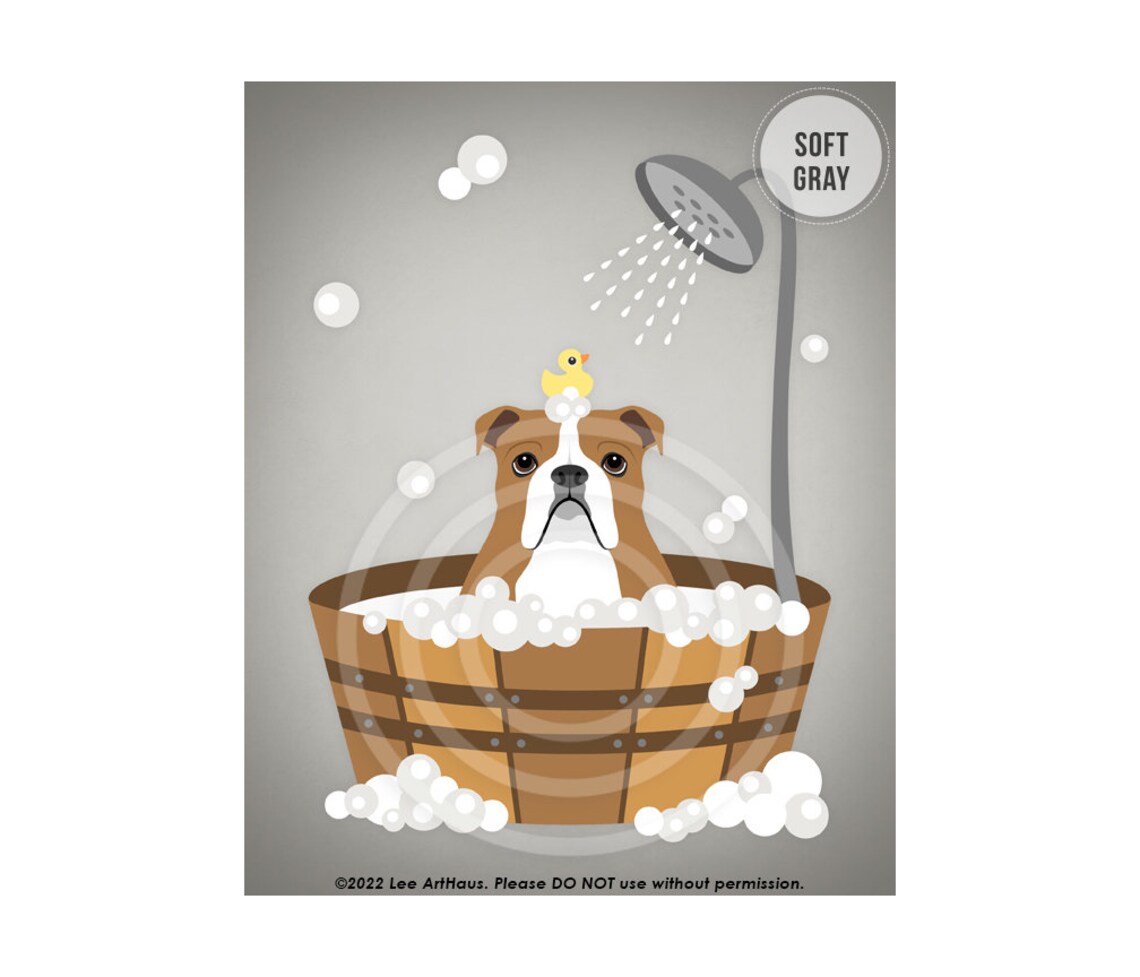 102dp Dog Print English Bulldog In Bubble Bath Wall Art Bathroom Decor British Bulldog Print Bath Art Print Bulldog Art Dog Art - Image 3