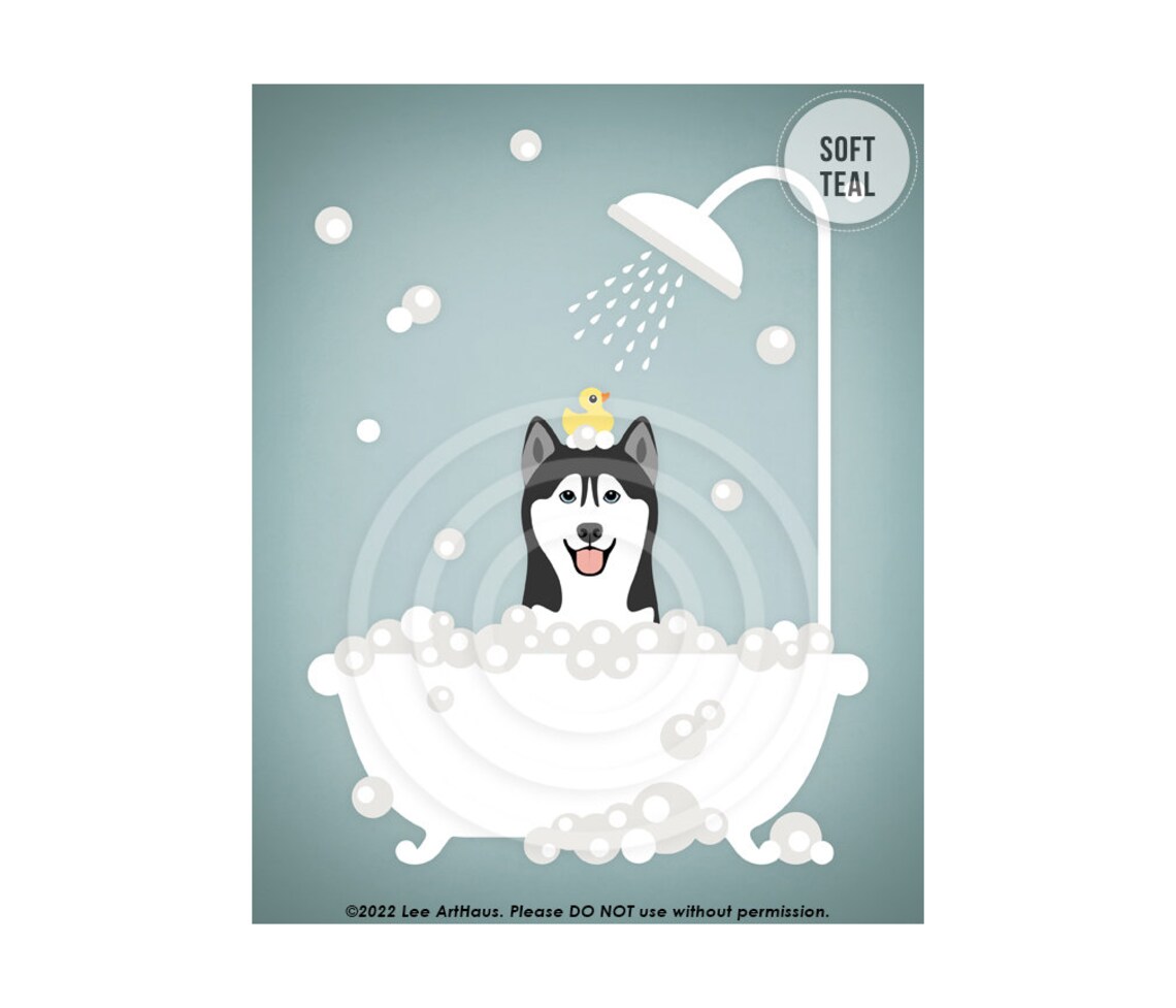 Siberian Husky In Shower Bathtub With Rubber Duck Funny Dog Poster - Image 4