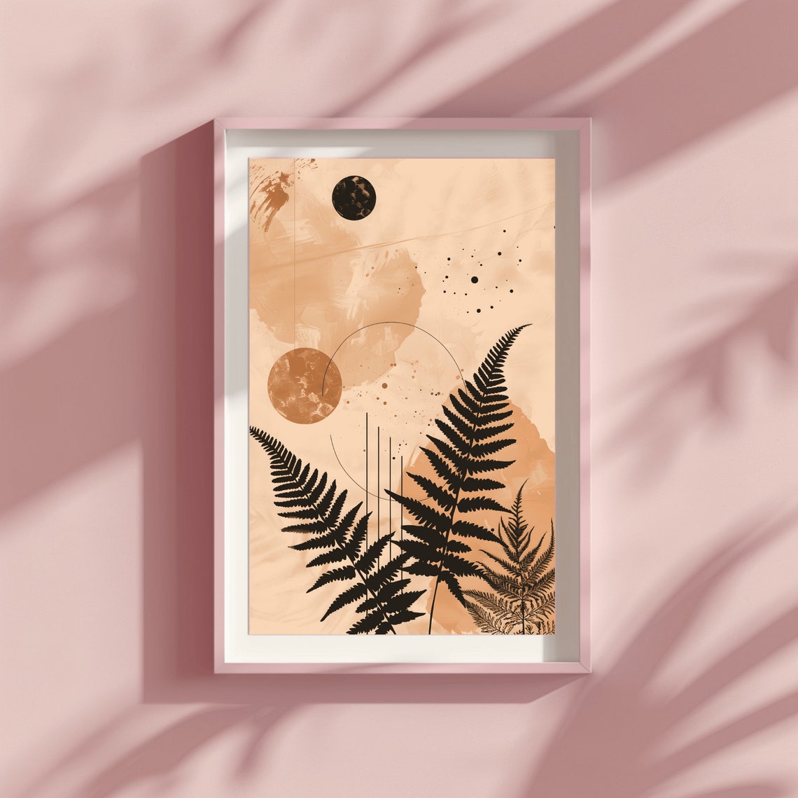 Peach Watercolor Fern Silhouettes Abstract Moon Botanical Poster - Image 3