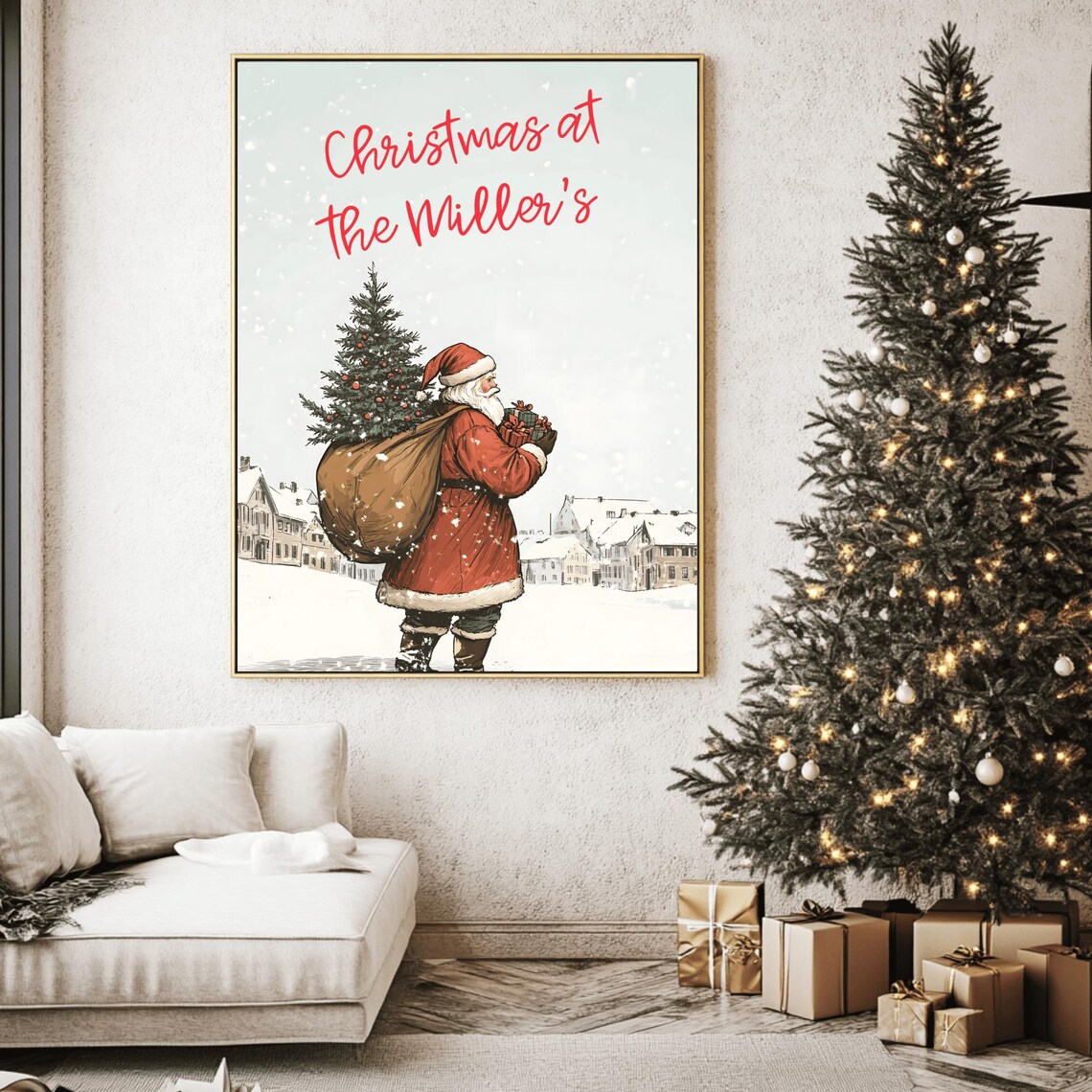 Family Christmas at the Smith's Santa Carrying Tree Home Poster - Image 2