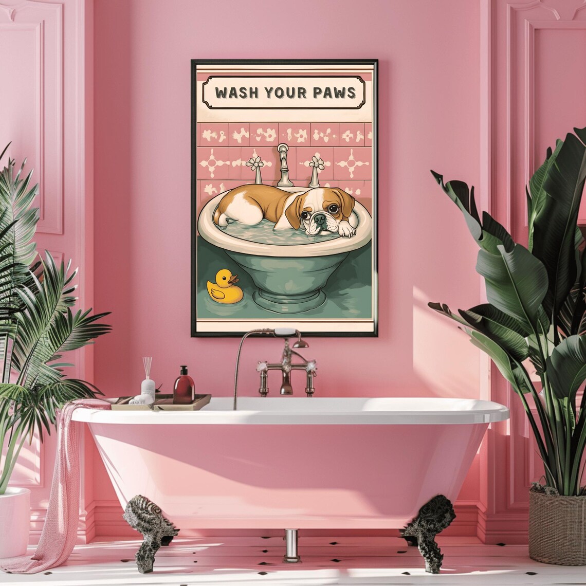Wash Your Paws Cute Puppy in a Sink Funny Bathroom Dog Poster - Image 3