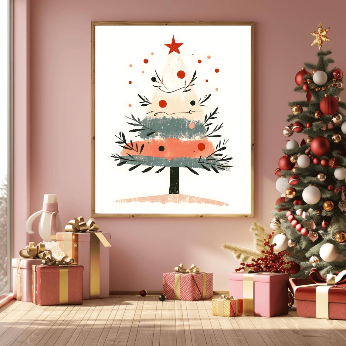 Minimalist Abstract Christmas Tree Watercolor Holiday Poster - Image 3