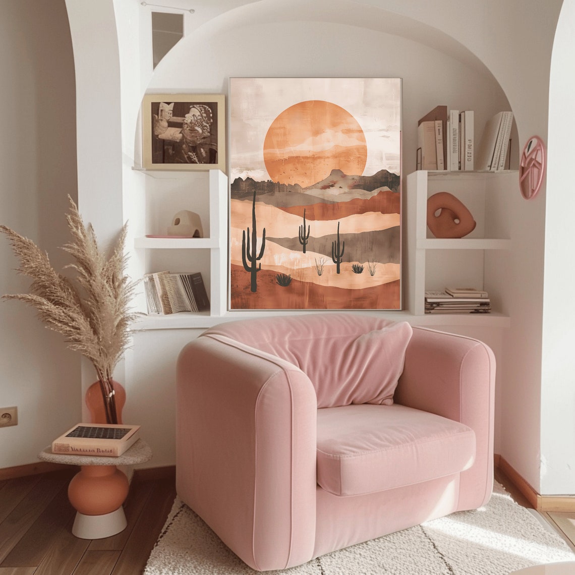 Boho Desert Sunset Saguaro Cactus Terracotta Landscape Poster - Image 3