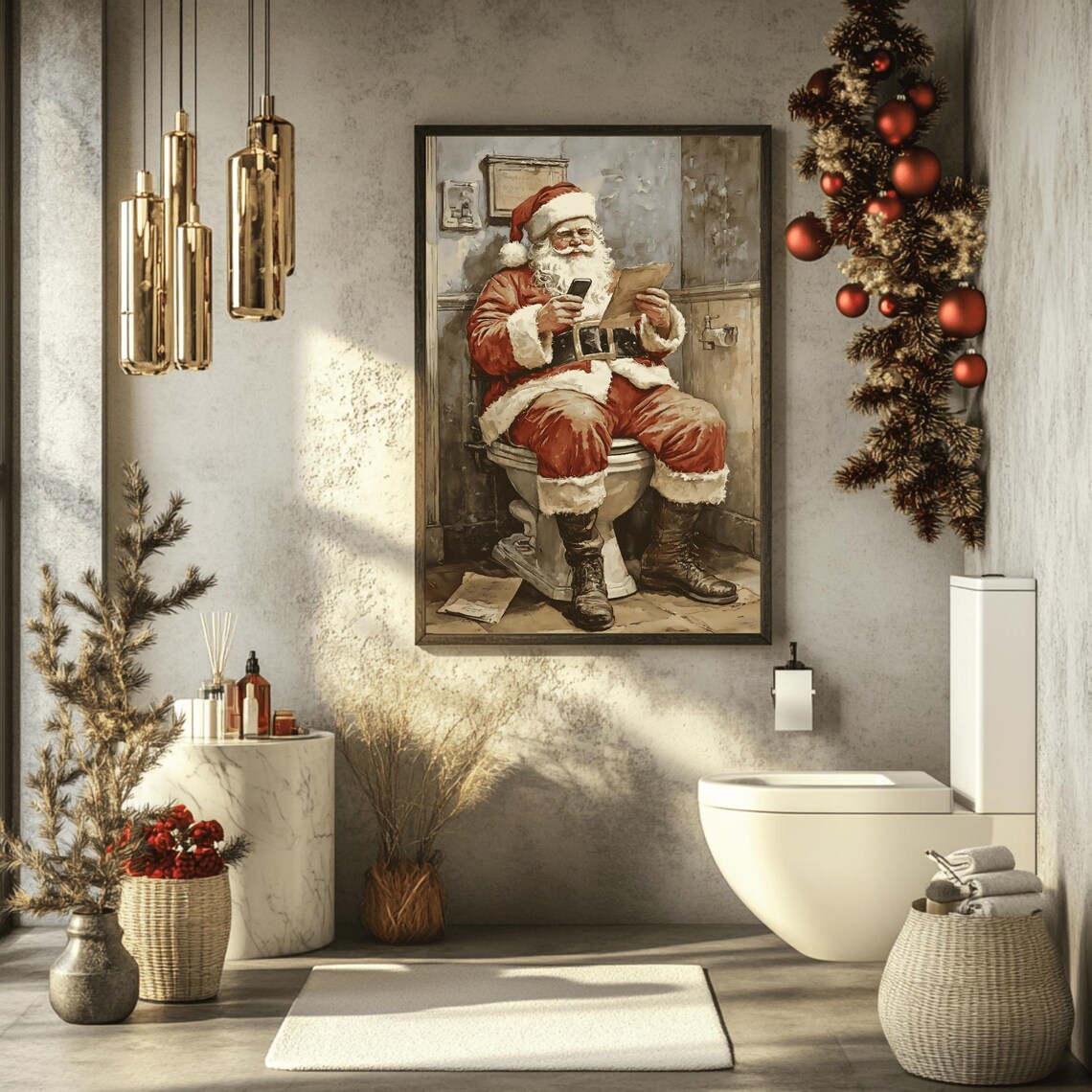 Christmas Santa Bathroom Art Print, Vintage Decor - Image 3