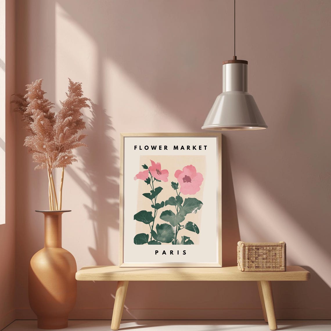 Flower Market Paris Pink Blossom Watercolor Botanical Art Poster - Image 2