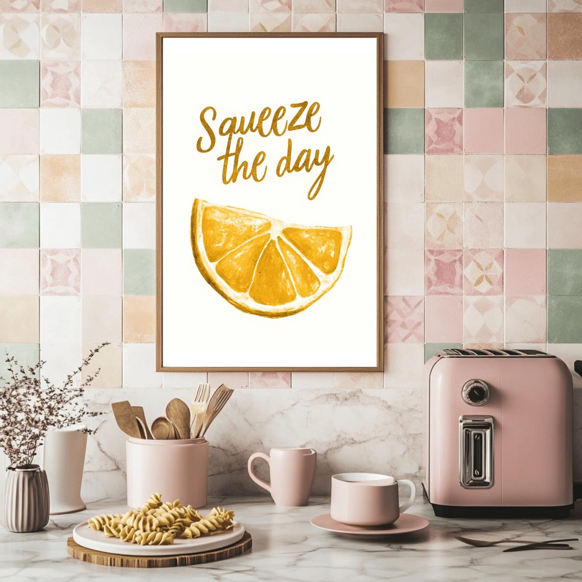 Squeeze the Day Gold Lettering Lemon Watercolor Motivational Poster - Image 2