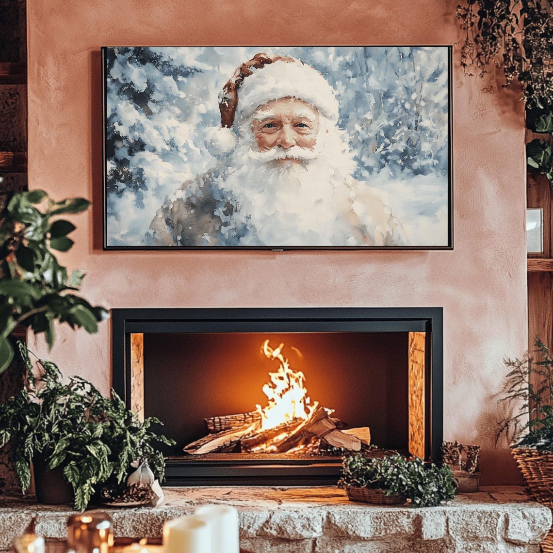 Santa Claus Smiling Portrait In A Snowy Winter Forest Poster - Image 3