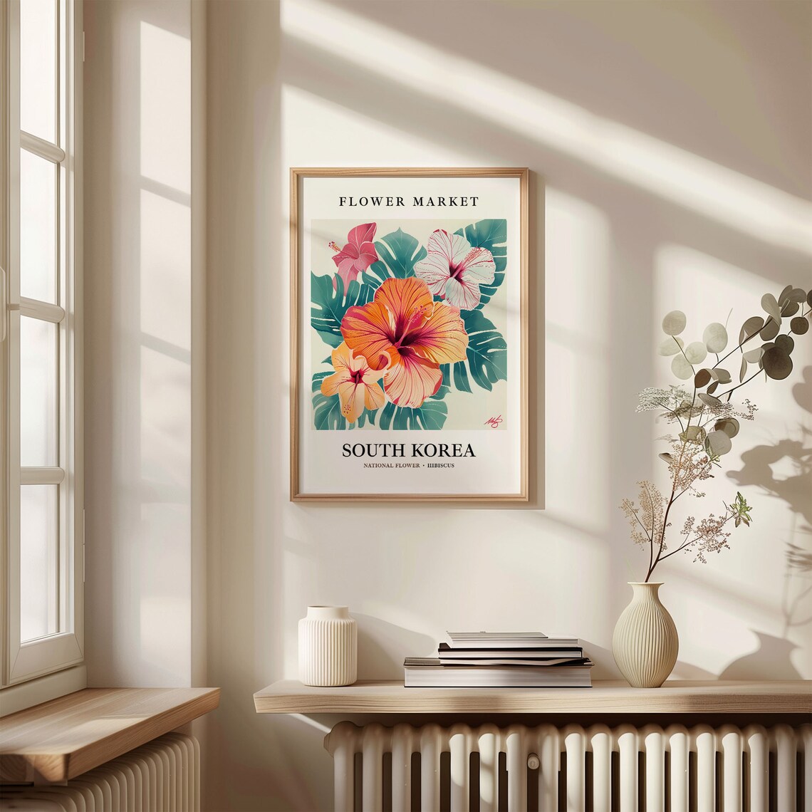 South Korea National Flower Art Print, Neutral Pastel - Image 3